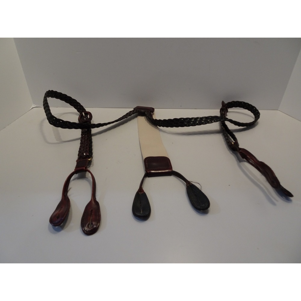 Torino Men Woven Leather Suspenders Burgundy Braided Button End Braces USA Made